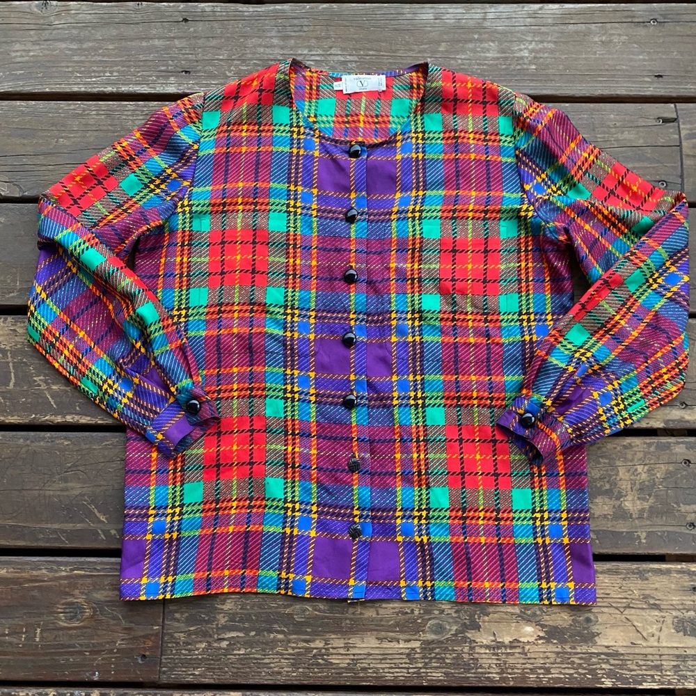 Valentino vintage silk button up plaid shirt